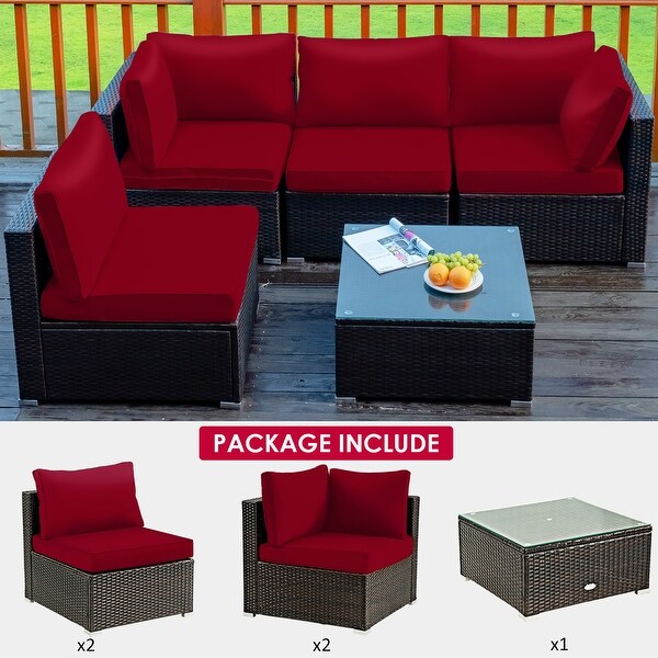 Costway 5PCS Patio Rattan Furniture Set Cushioned Sofa and Chair Coffee