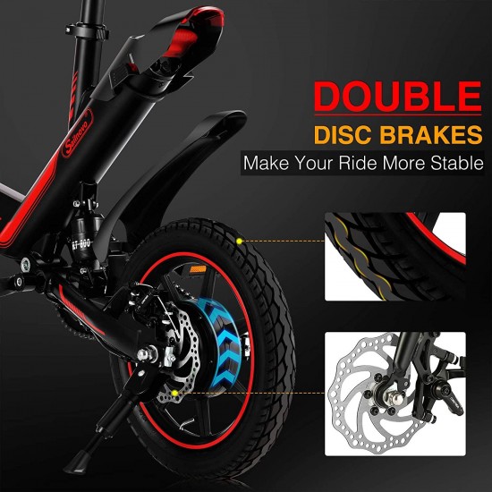 Electric Bike, Electric Bicycle with 18.6mph 28 Miles Electric Bikes for Adults Teens E Bike with Pedals, 14″ Waterproof Folding Mini Bikes with Dual Disc Brakes, 36V 10.4Ah Lithium Battery