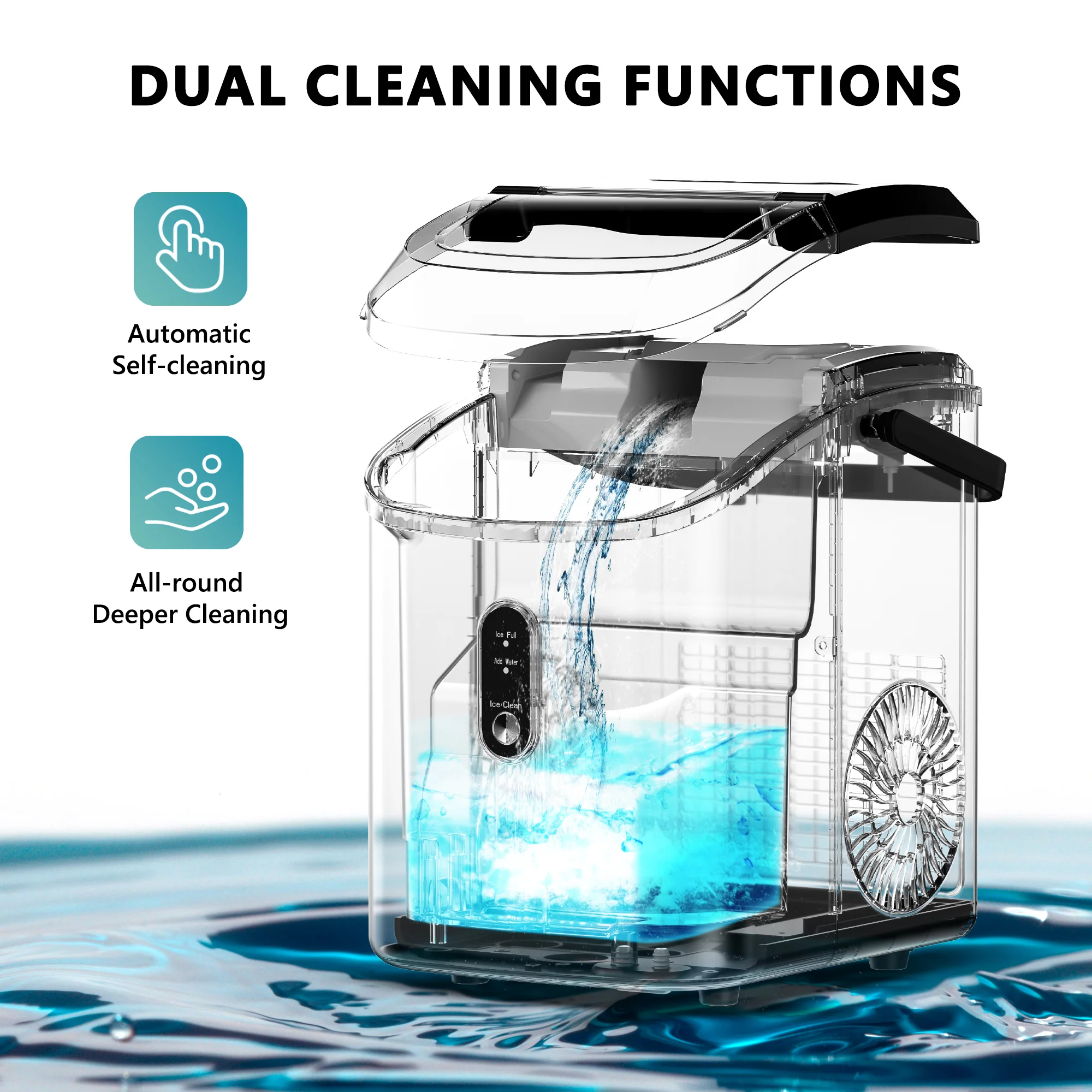 Auto-Cleaning 10'' Nugget Ice Countertop Ice Maker with Handle
