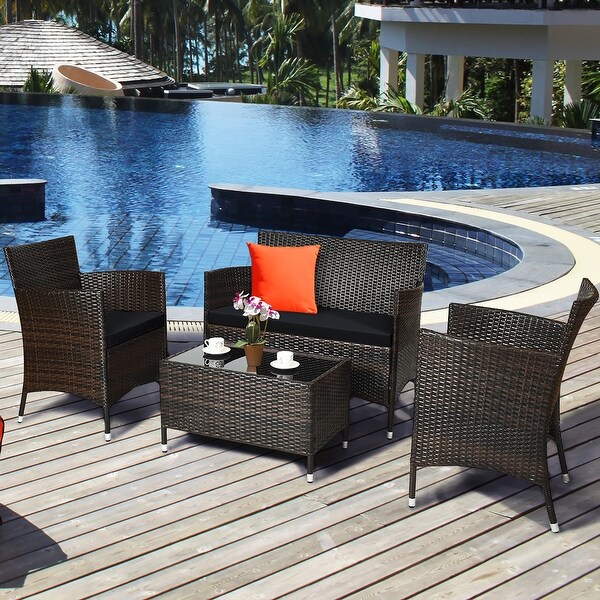 Costway 8PCS Rattan Patio Furniture Set Cushioned Sofa Chair