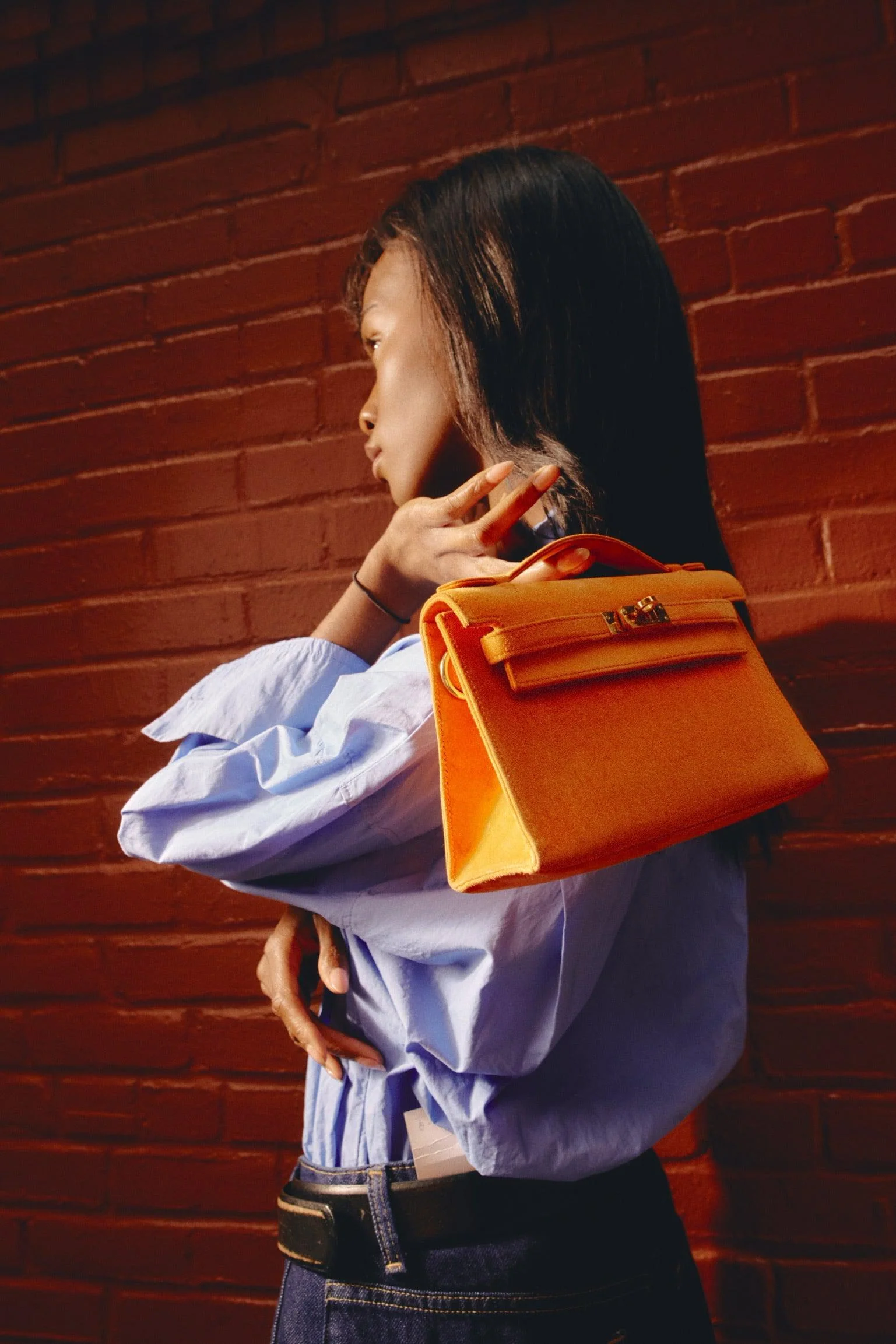 Hermès Kelly Pochette Orange H Veau Doblis Suede Gold Hardware