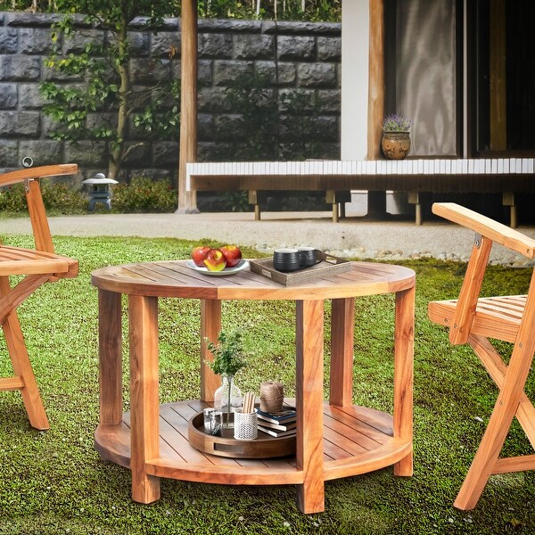 Chic Teak Bahama Round Outdoor Teak Wood Patio Coffee Table,31 inch