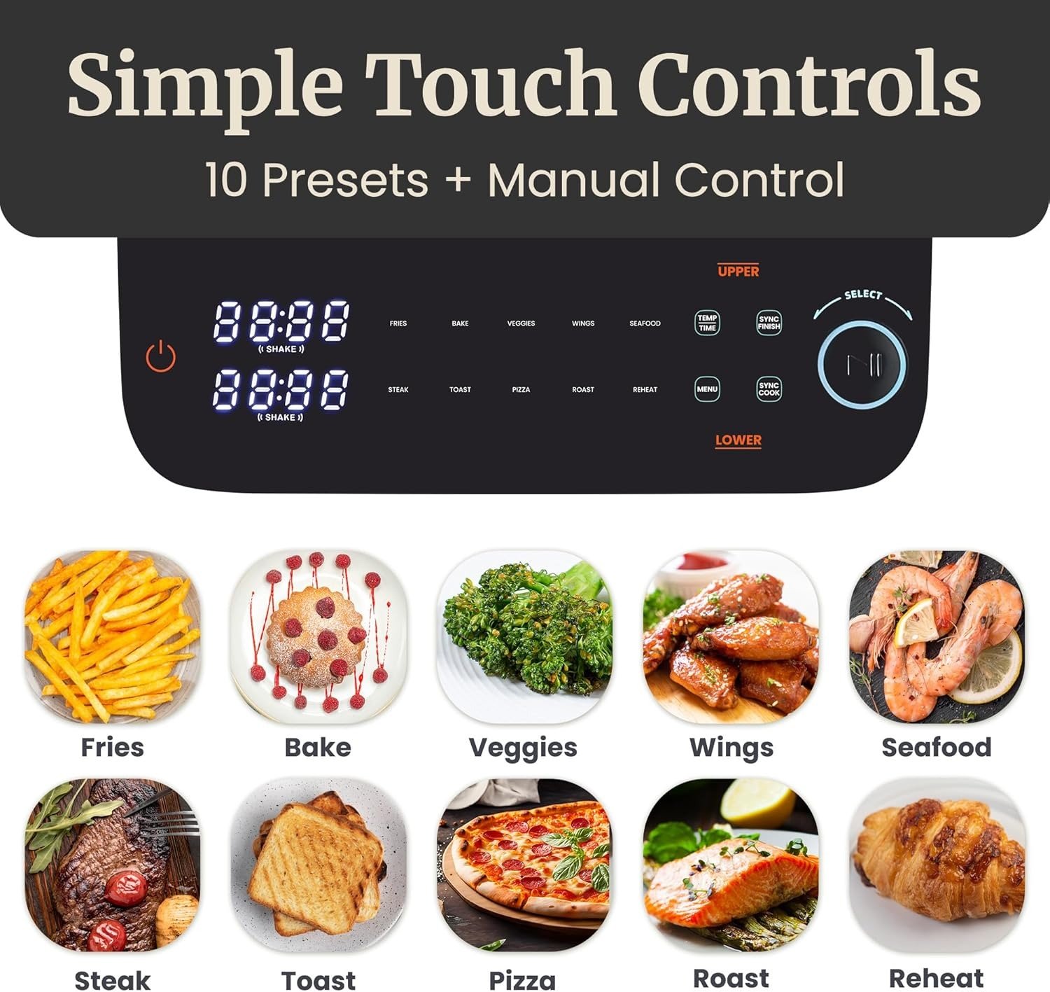 10.5QT Dual Stacked Air Fryer, Sync Cook & Finish, 10 Presets, PFAS-Free Nonstick Baskets, 1700W, Rapid Air Circulation, Black