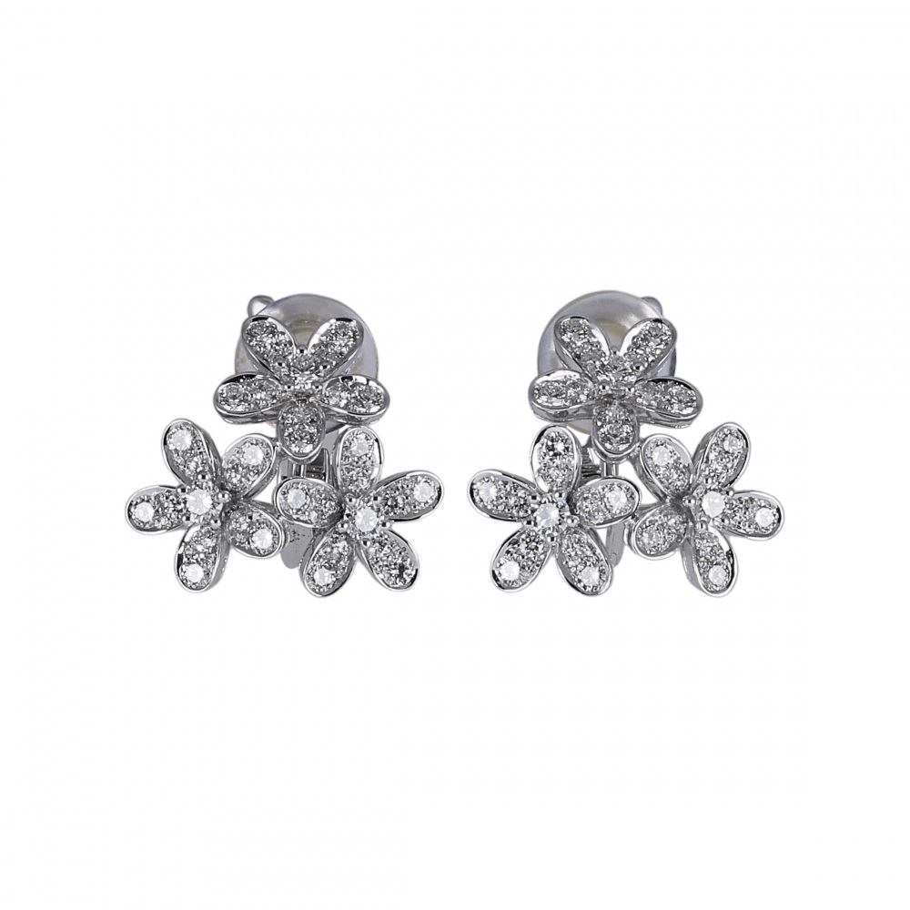 Van Cleef & Arpels Socrates 3 Flower Earrings 18K White Gold Diamond VCARB14300