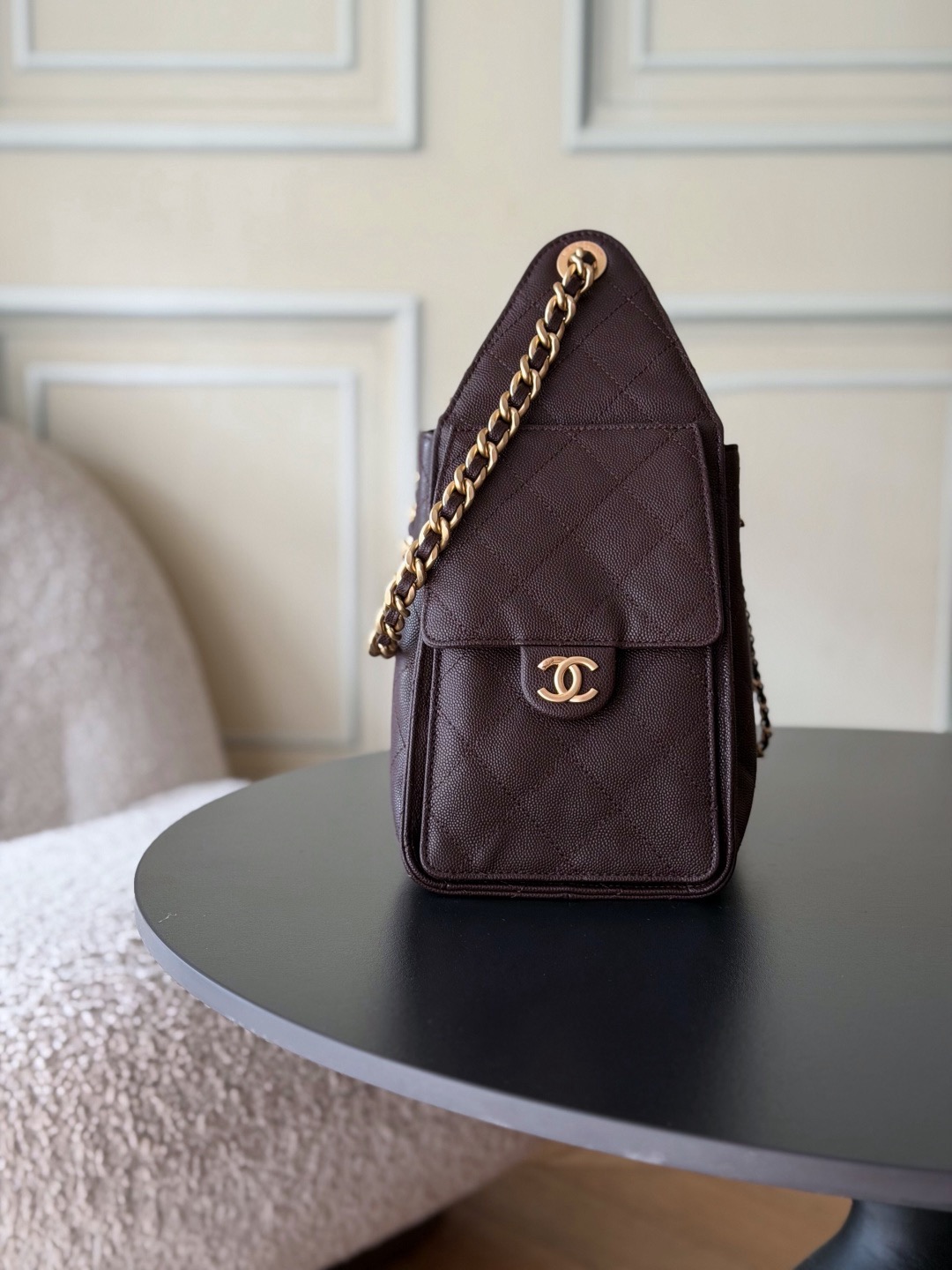 Chanel 25bag 25C Caviar leather white & gold small