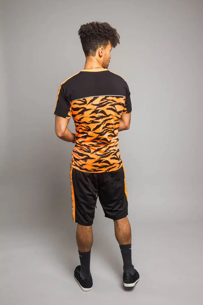Reflective Tiger Stripe Lounge Set – High-Visibility Athletic-Inspired Fleece Two-Piece