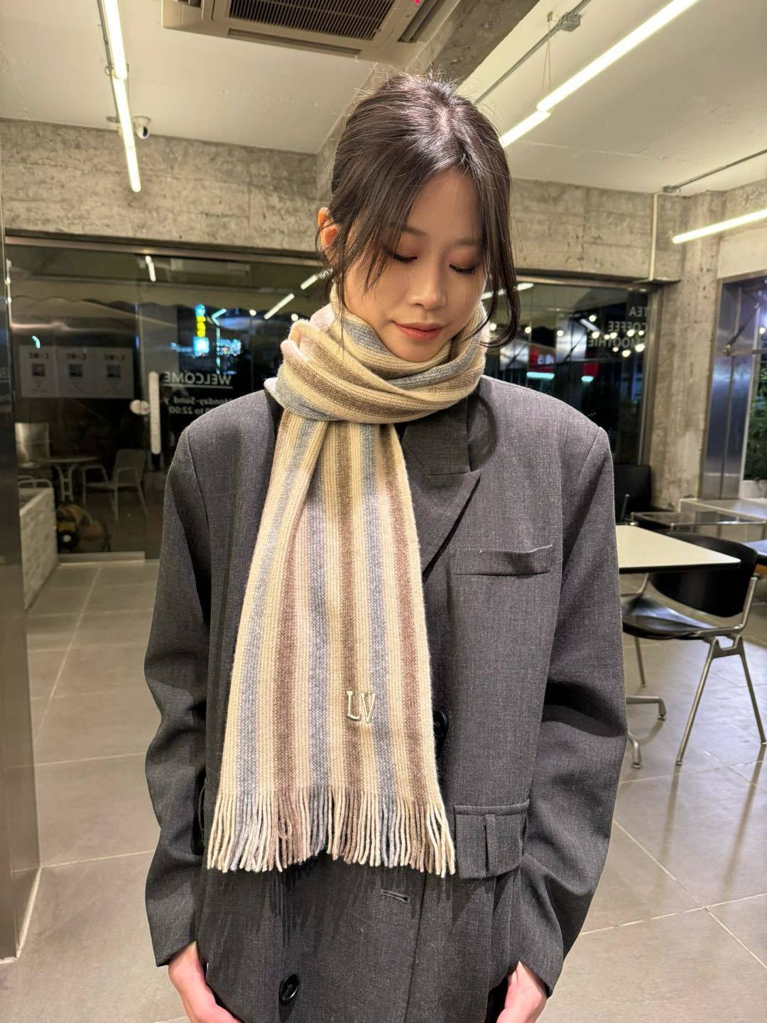 Louis Vuitton Striped Scarf Beige-Grey For Women 180cm