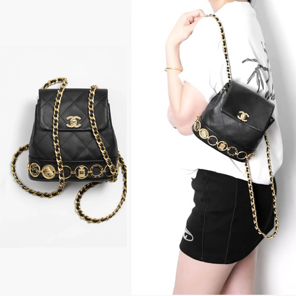 Chanel Small Backpack in Black Calfskin