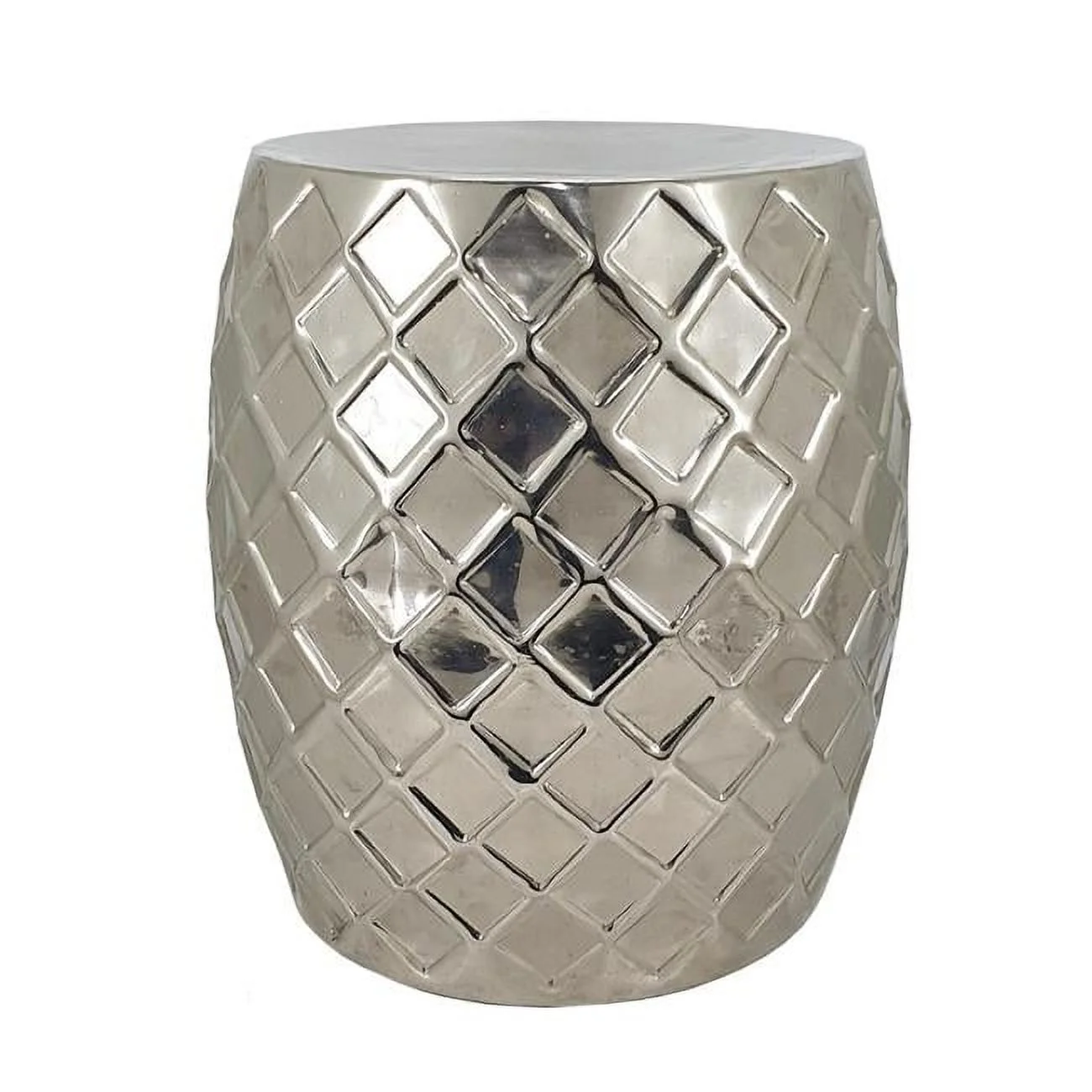 20 in. Modern Aluminum Metal Drum Shape Stool Table, Elegant Silver