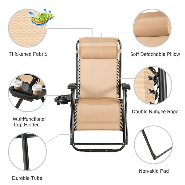 Gymax Folding Zero Gravity Lounge Chair Recliner w/ Cup Holder Tray