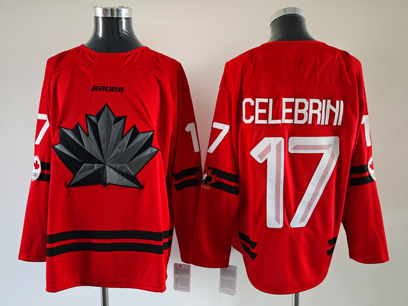 Men's Canada Hockey Luca Celebrini #17 Red 2026 Winter Olympics Jersey
