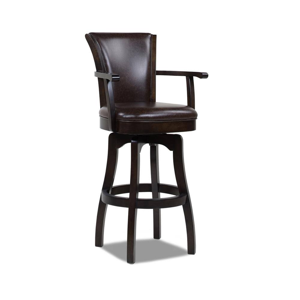 Williams 30x22 Swivel Bar Stool w/ Armrests Vintage Brown Faux Leather