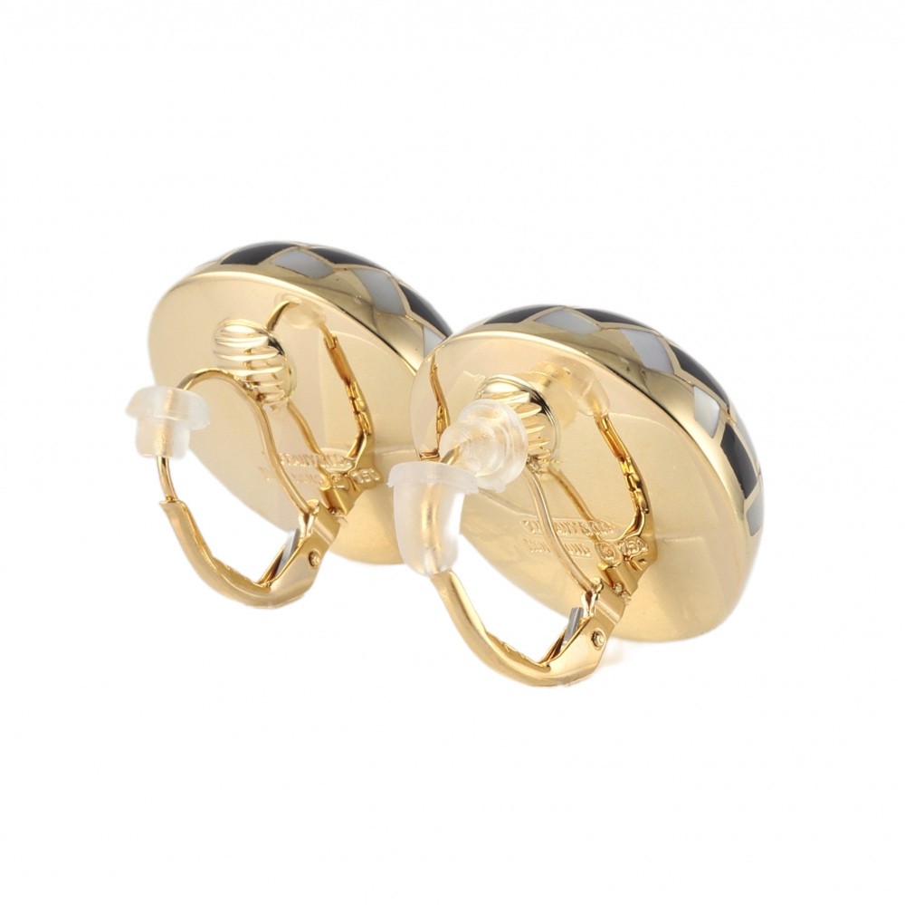 Tiffany & Co. Tiffany Block Check K18YG Yellow Gold Earrings Mother of Pearl