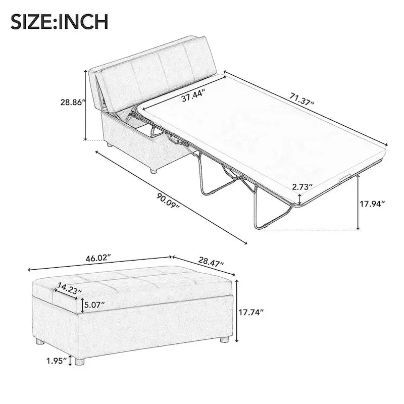 Twin-Fold Ottoman Sleeper Bed with Included Mattress – PU Leather Convertible Guest Sofa