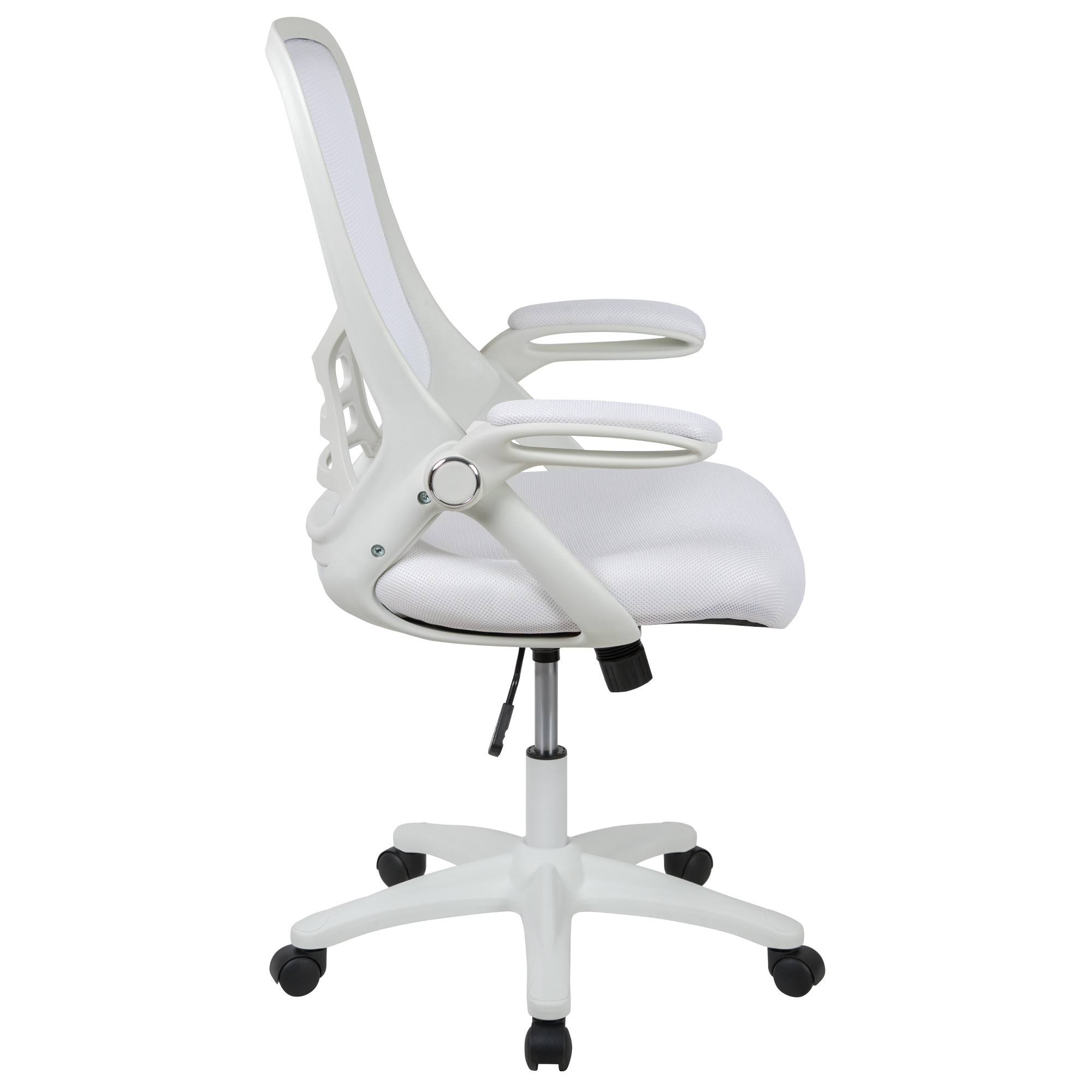 Emma and Oliver High Back White Mesh Ergonomic Office Chair with White Frame and Flip-Up Arms