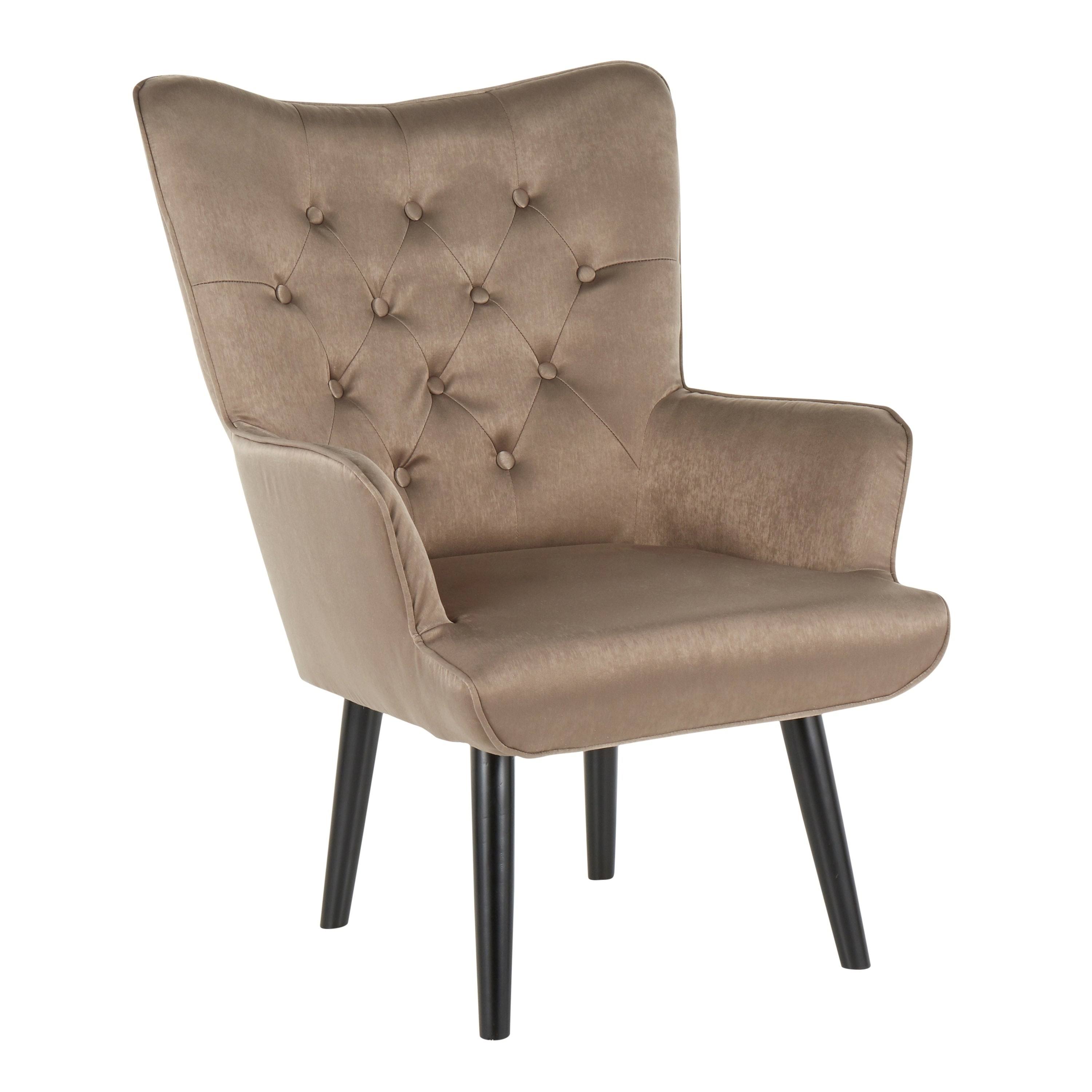 LumiSource Isabel Contemporary Accent Chair in Black Wooden Legs and Green Satin