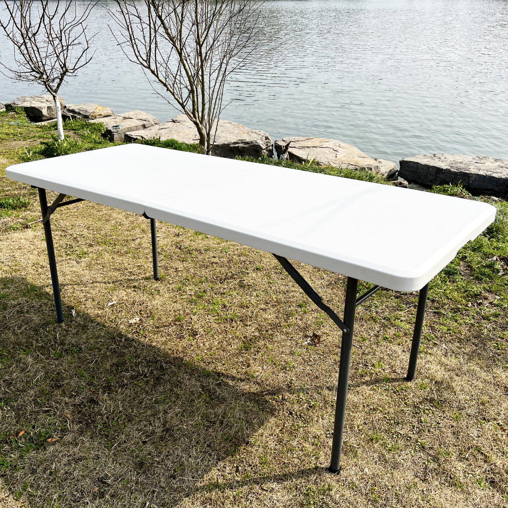 Holaki Outdoor Folding Table 6ft: Portable Plastic Table 6 Foot – Heavy Duty – Commercial Grade for Picnic Camping Party Indoor