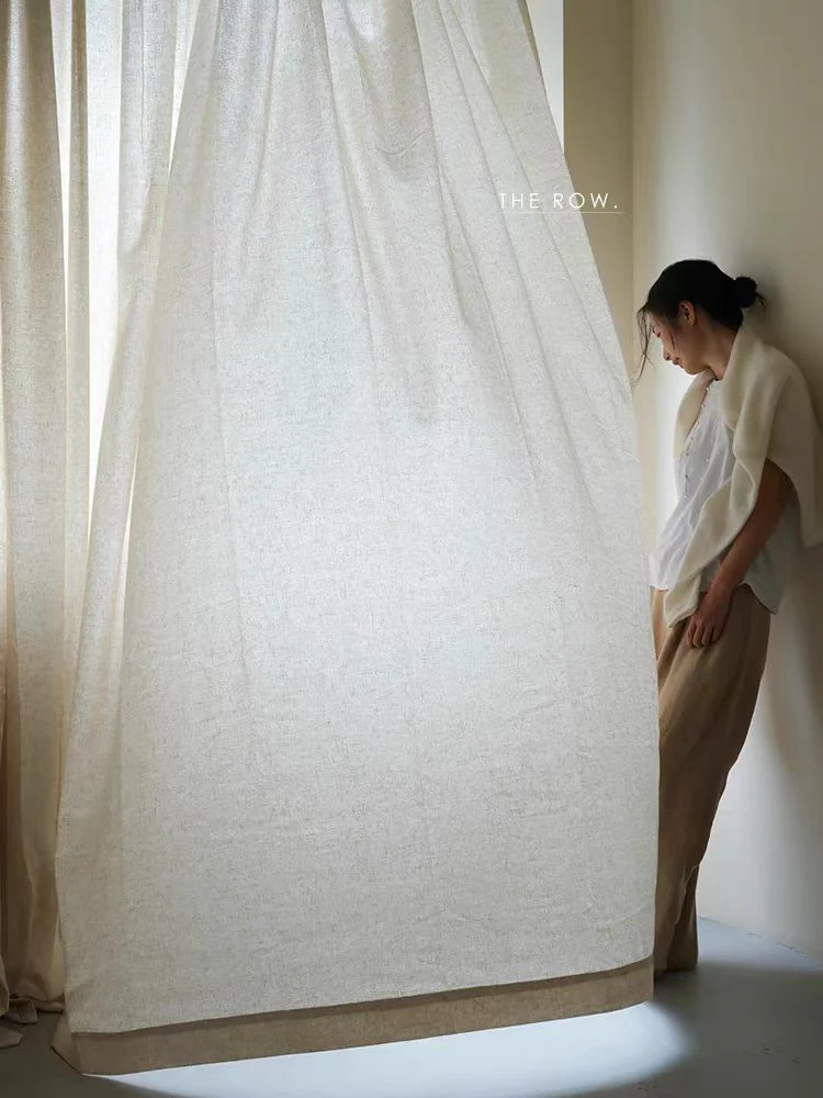 FS009 - South France Collection Th* ROW Minimalist Oatmeal Linen Living Room Bedroom Sheer Curtains