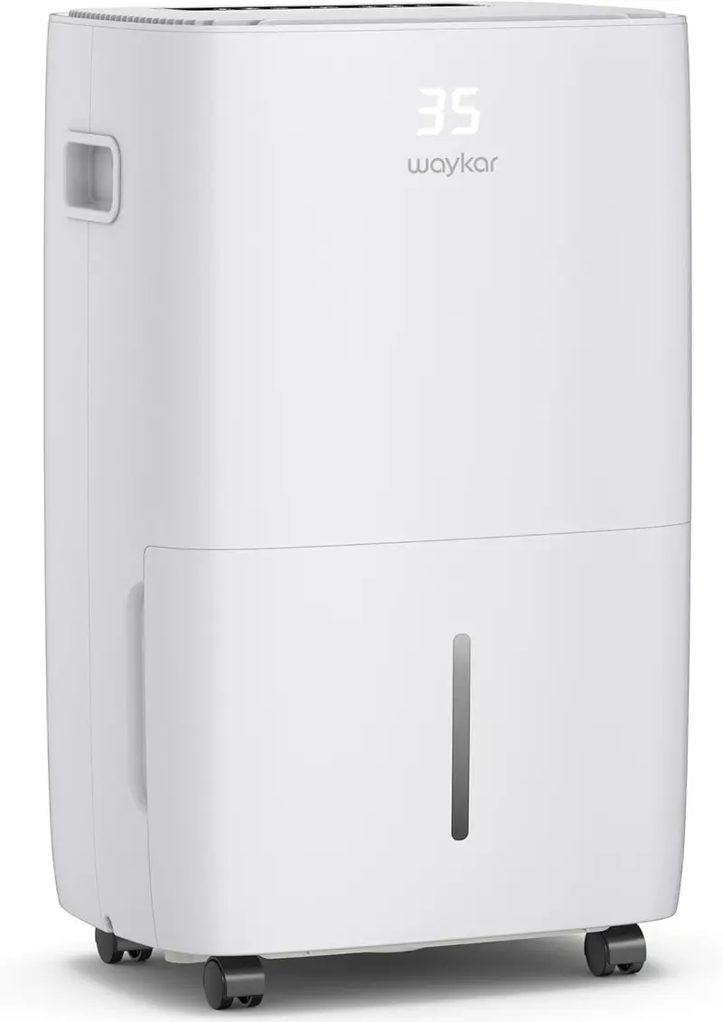 Waykar High-Capacity Dehumidifier – 2,000 Sq. Ft. Coverage with Manual/Auto Drain Options and 0.66-Gallon Removable Tank