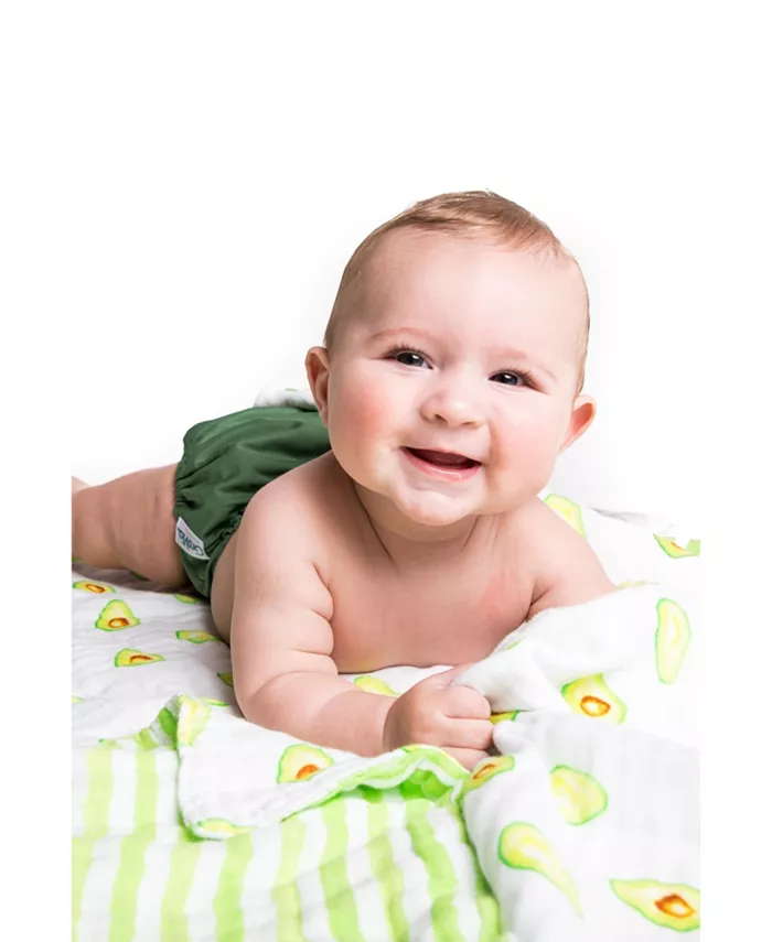 Malabar Baby Certified Organic Muslin Four-Layer Reversible All Season Snug Blanket, Avocado