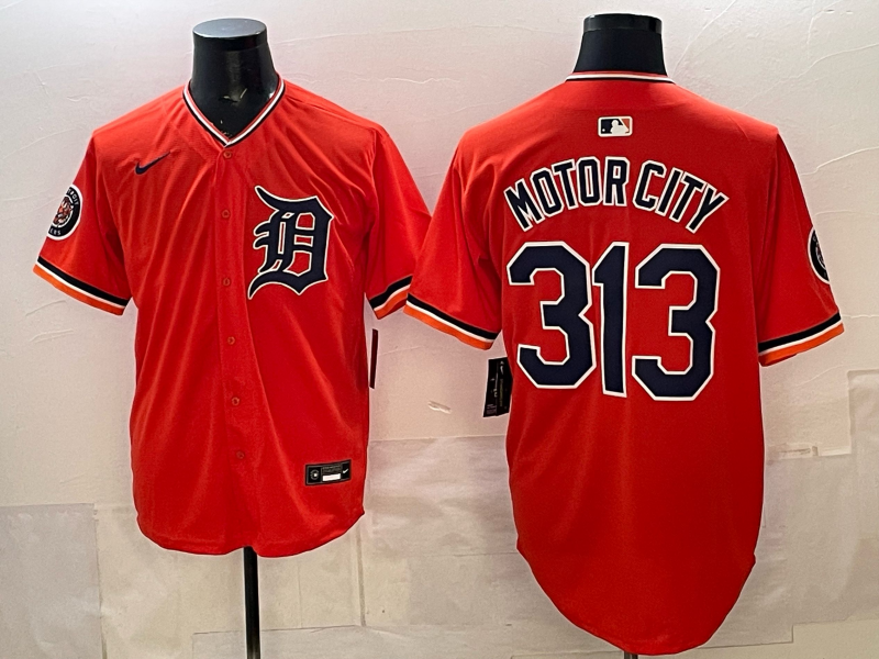 Men's Detroit Tigers Motor City #313 Orange Alternate Stadium Jersey