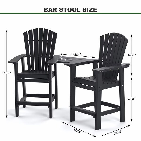 Beach Balcony Chair Barstool with Removable Table,WoodLike HDPE Backyard Garden Dining Chairs,Adirondack Arm Chairs Set of 2,