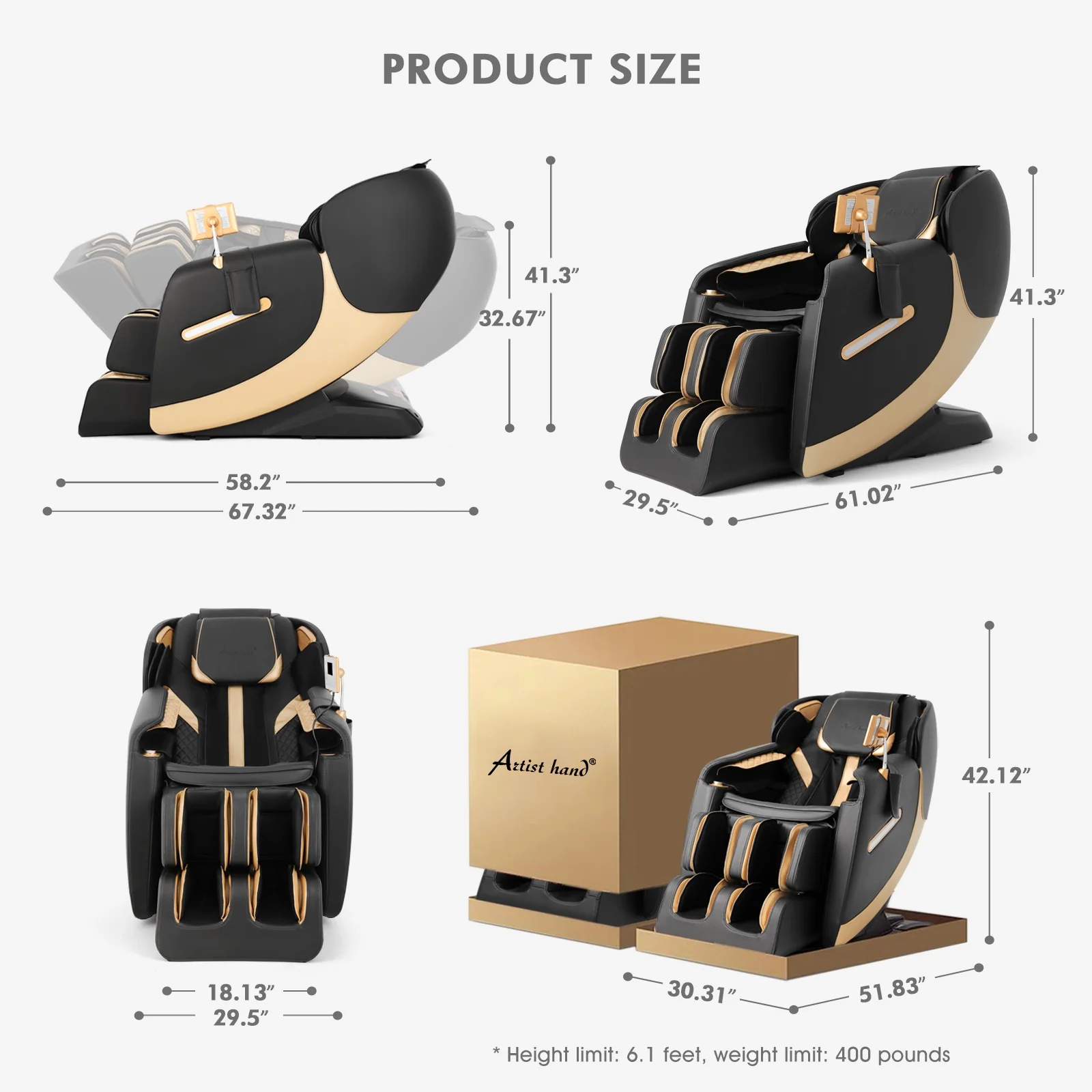Artist Hand Massage Chair Full Body, SL Track Zero Gravity Massage Chair Recliner with 12 Modes, AI Voice Control, Bluetooth, Body Scan, Foot Roller & Airbags Massage