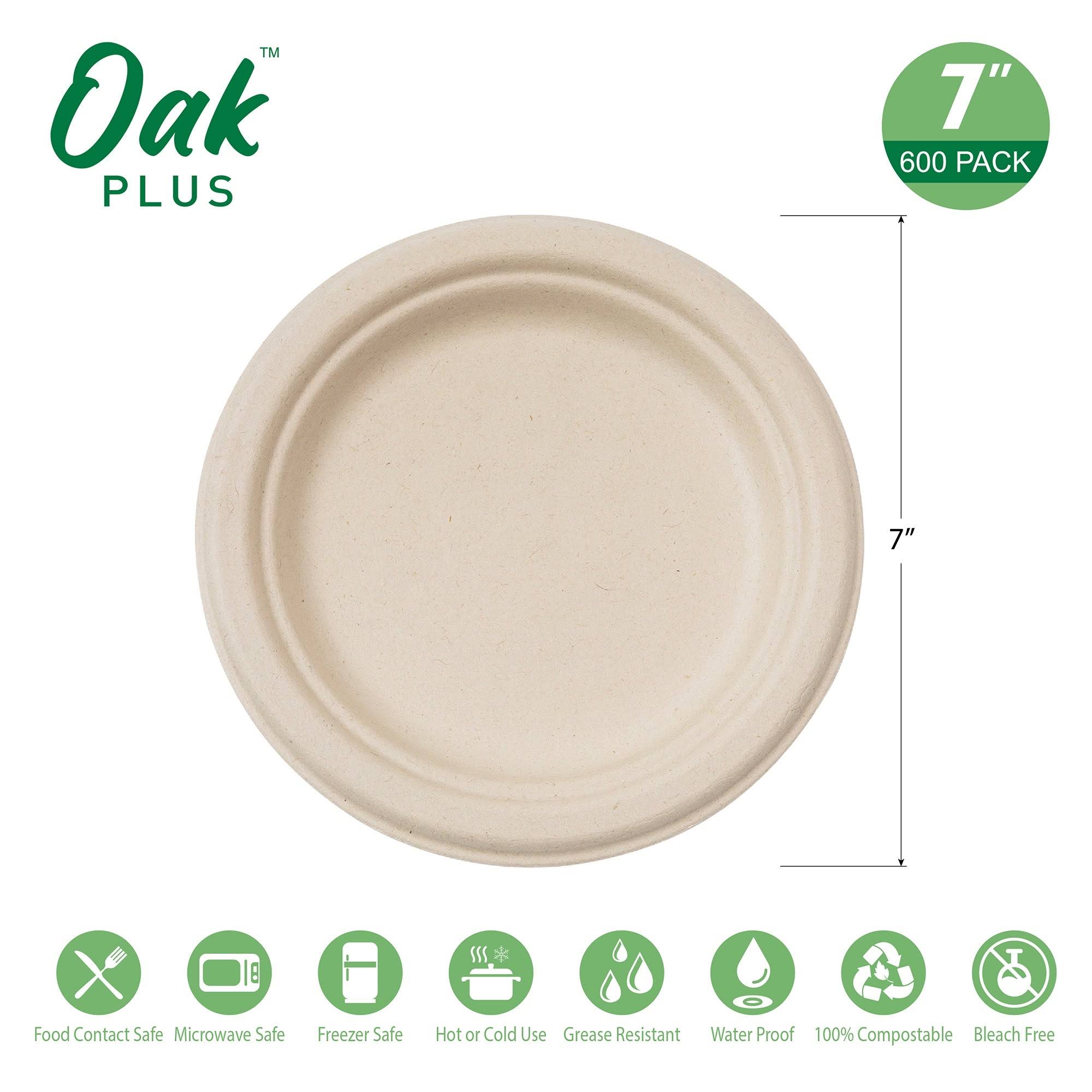 Oak Plus 10 inch Natural Compostable u0026 Disposable Sugarcane Plates, 300 Pack