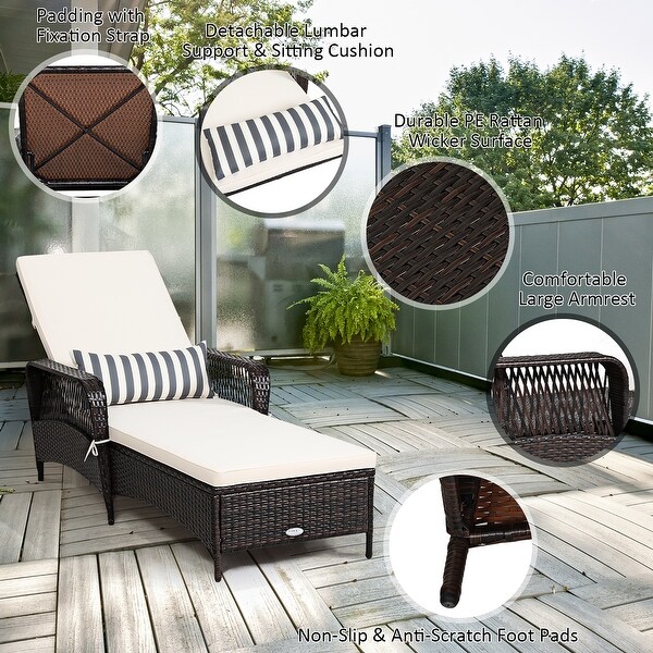 Costway 2PCS PE Rattan Chaise Lounge Chair Armrest Recliner Adjustable