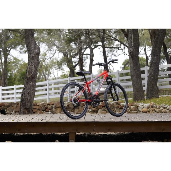 Hardtail Mountain Bike, Stone Mountain 24-26 inch 21-Speed, Lightweight, Gloss Red (74808)
