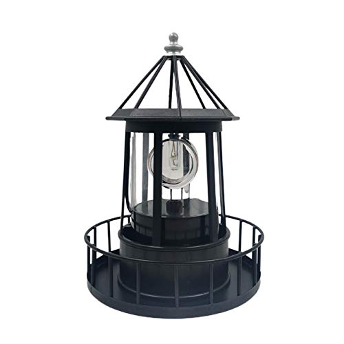 PXRJE Solar Lighthouse, LED Solar Powered Lighthouse, 360 Degree Rotating Lamp, Solar Powered Waterproof Lawn Lights, IP65 Waterproof, Black