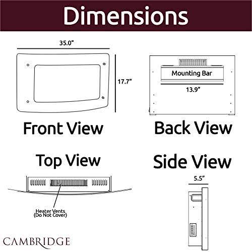 Cambridge 35x22 Curved Wall Mount Electronic Fireplace with Crystal Rocks