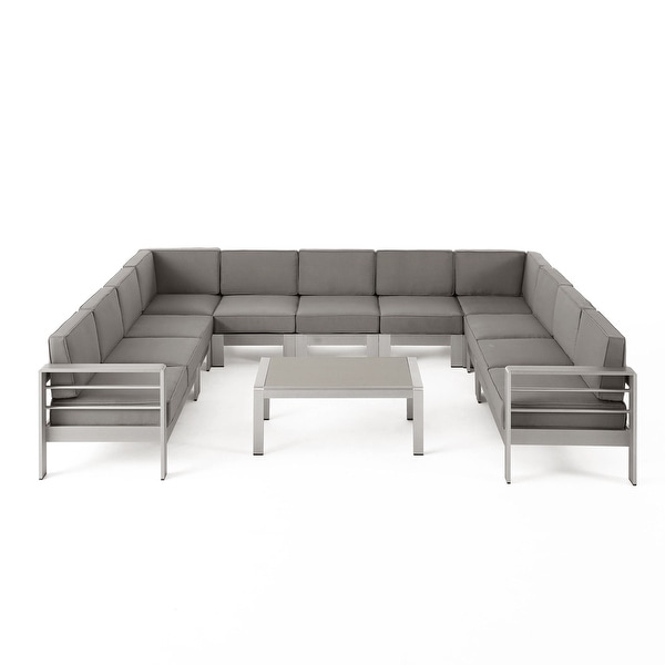 Cape Coral Outdoor 11 Seater Aluminum UShaped Sofa Sectional and Table Set by Christopher Knight Home