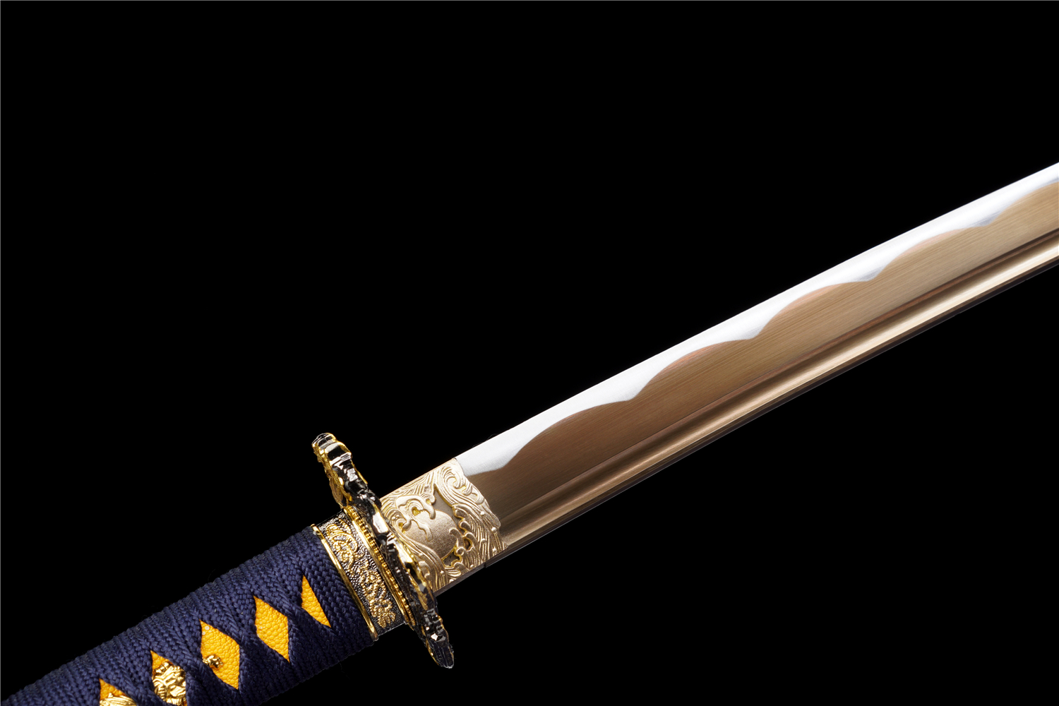 Handmade Japanese Katana High Carbon Gold Blade Dragon Tsuba Full Tang