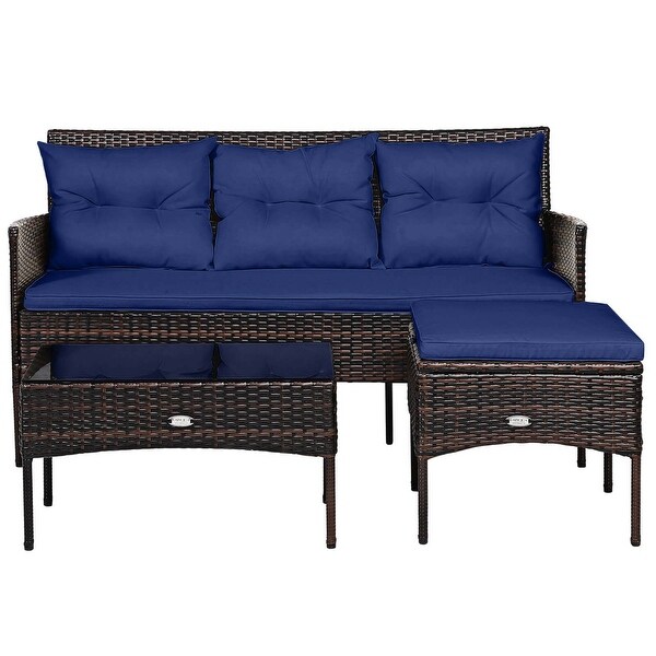 Costway 3PCS Patio Rattan Furniture Set 3Seat Sofa Cushioned Table