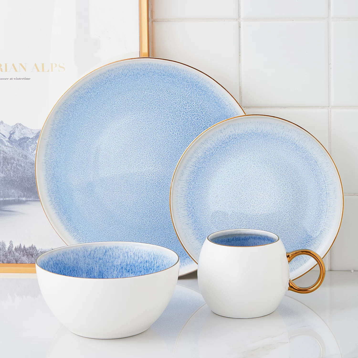 Stone Lain Josephine 16-Piece Dinnerware Set Porcelain, Blue