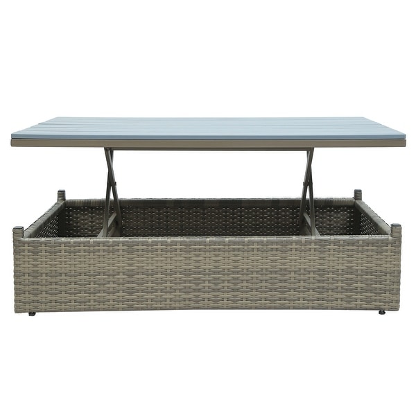 5Piece PE Wicker Sofa Set with Adjustable Backrest,Ottomans,and Lift Top Table