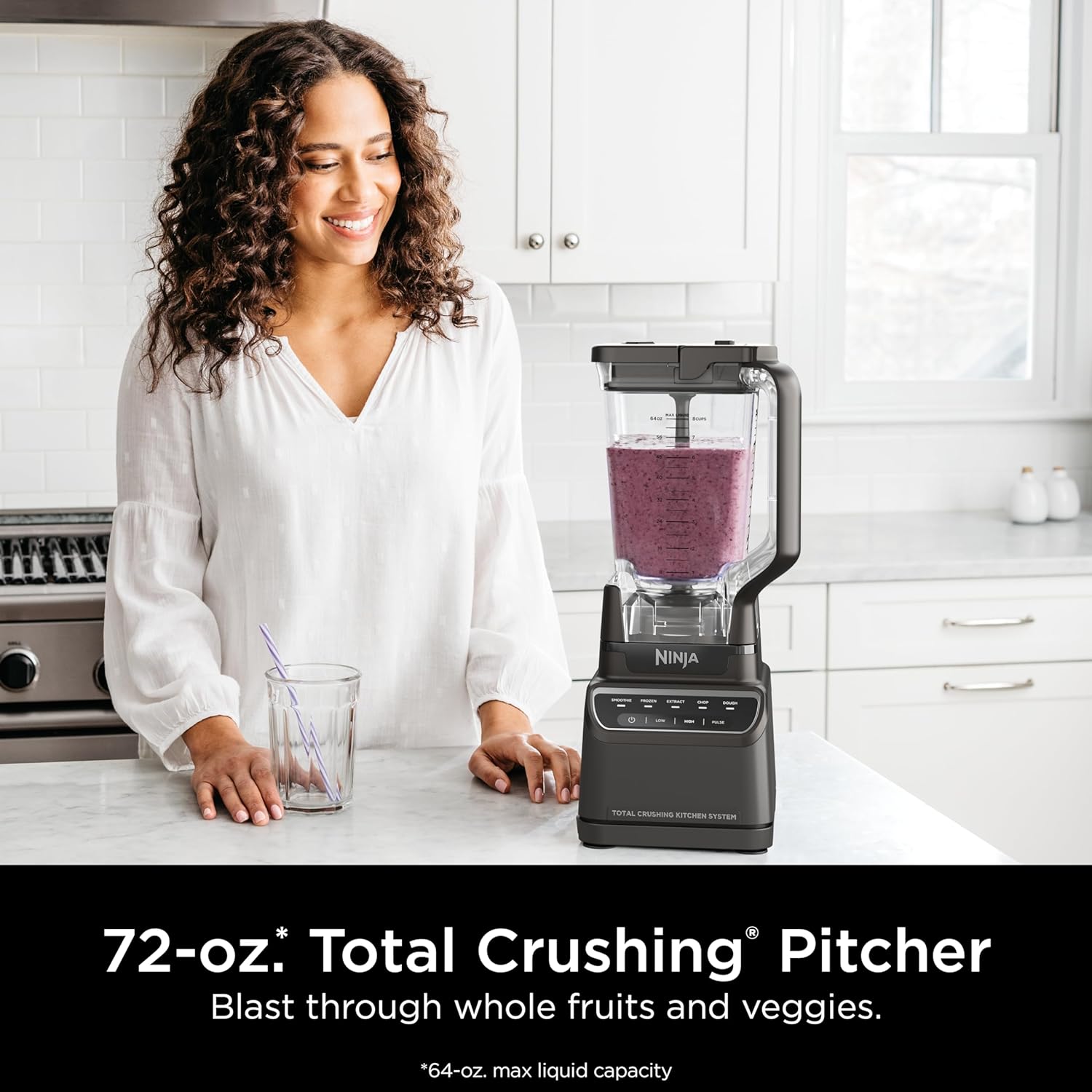 Mega Kitchen System, 1500W, 4 Functions for Smoothies, Processing, Dough, Drinks & More, with 72-oz.* Blender Pitcher, 64-oz. Processor Bowl, (2) 16-oz. To-Go Cups & (2) Lids, Black