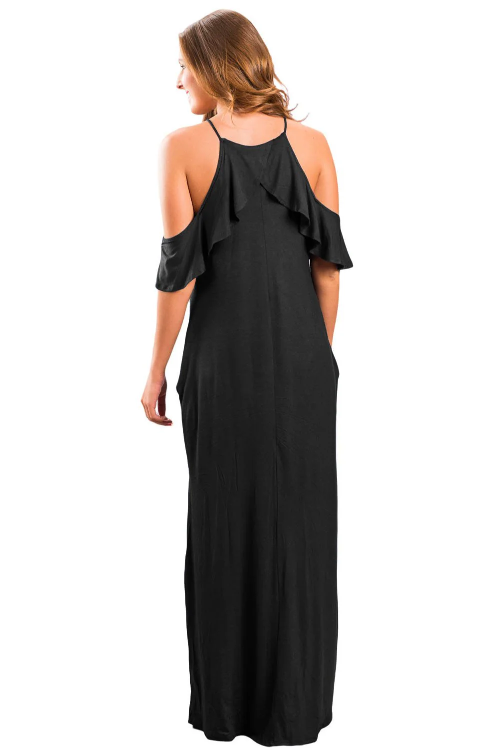 Ruffle Cold Shoulder Maxi DressClistos