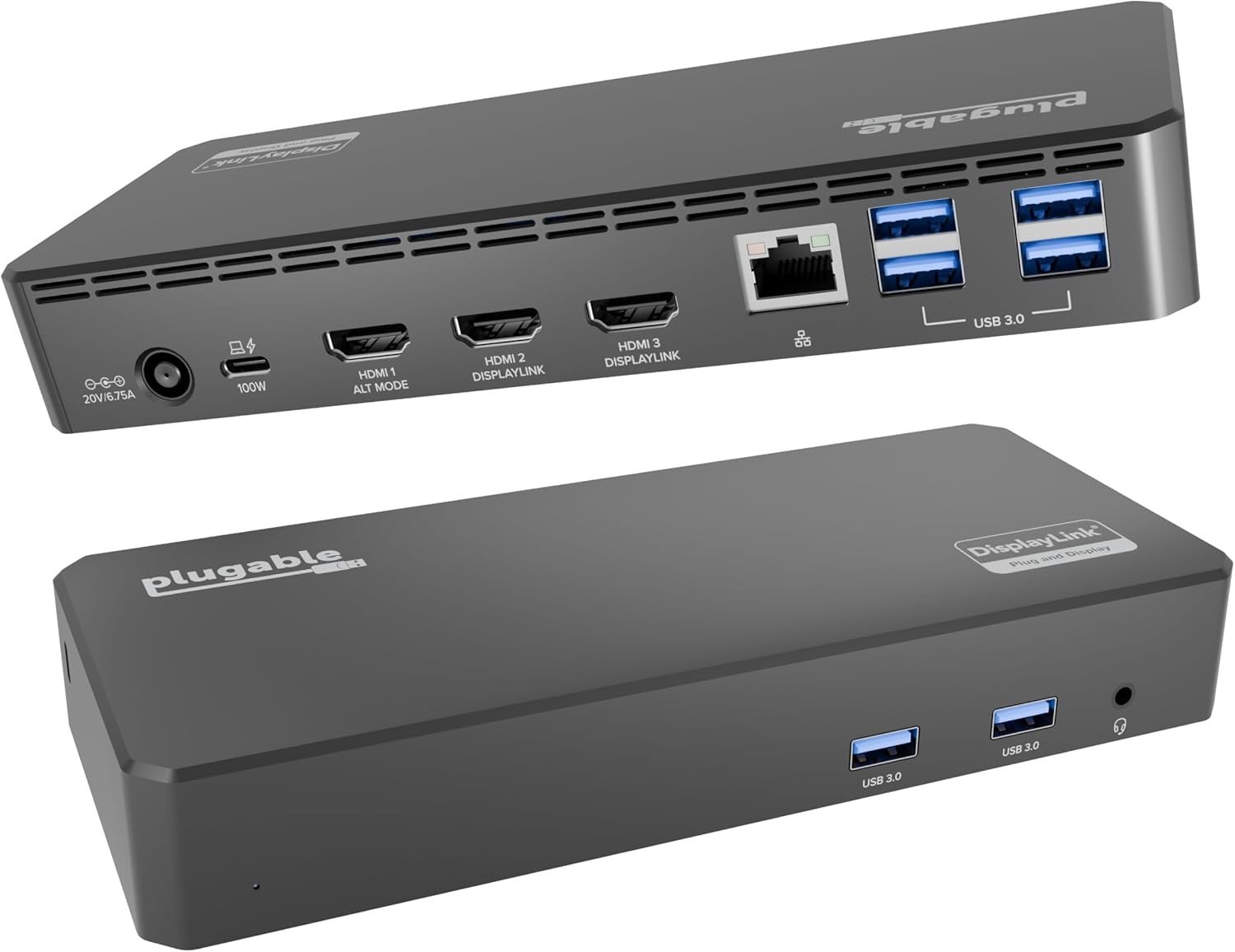 USB C Triple Display Docking Station | 100W PD, 3x HDMI (1x 4K 30Hz, 2x 1080p 60Hz), 6x USB 5Gbps Ports | Windows, macOS, ChromeOS Compatible – Enhance Productivity with Multi-Monitor Support