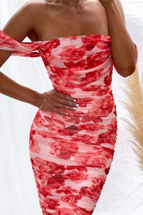 Off Shoulder Mesh Midi Bodycon DressClistos