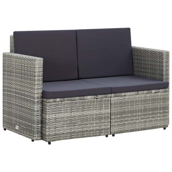 vidaXL 2 Seater Patio Sofa with Cushions Black Poly Rattan