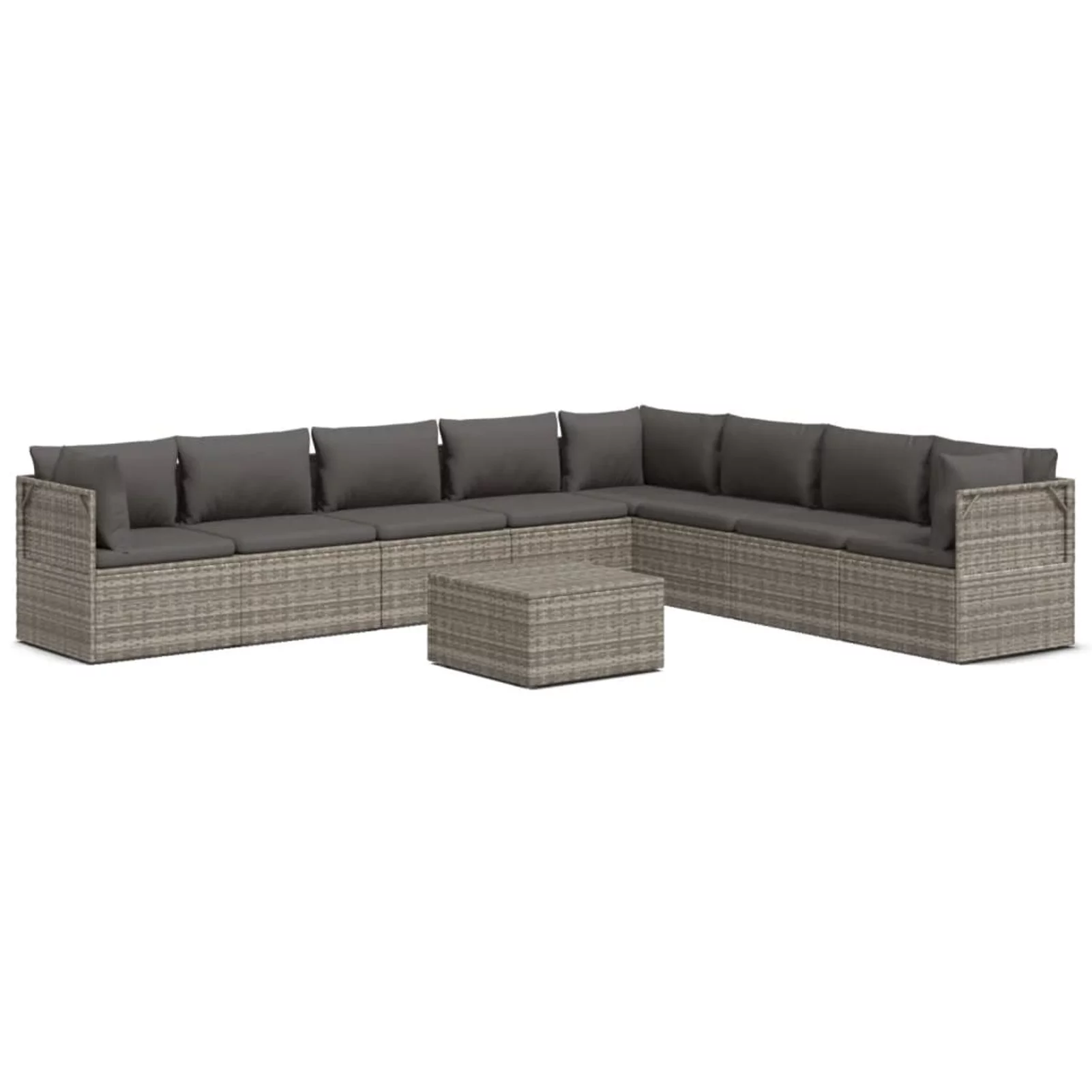 Htovila 9 Piece Patio Set with Cushions Gray Poly Rattan
