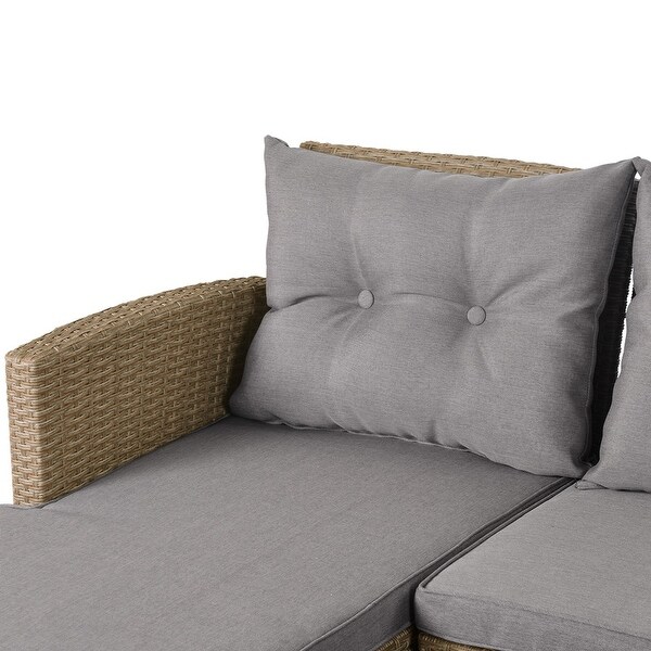 4 Piece Patio Wicker Sectional Sofa with Seat Cushions