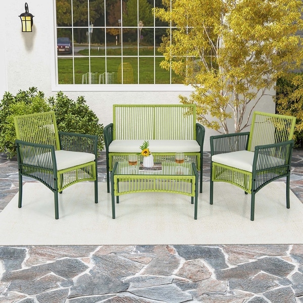 Costway 4PCS/8PCS Patio Round Wicker Conversation Set with Cushions