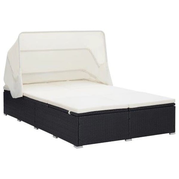 vidaXL 2Person Sunbed with Cushion Poly Rattan Black