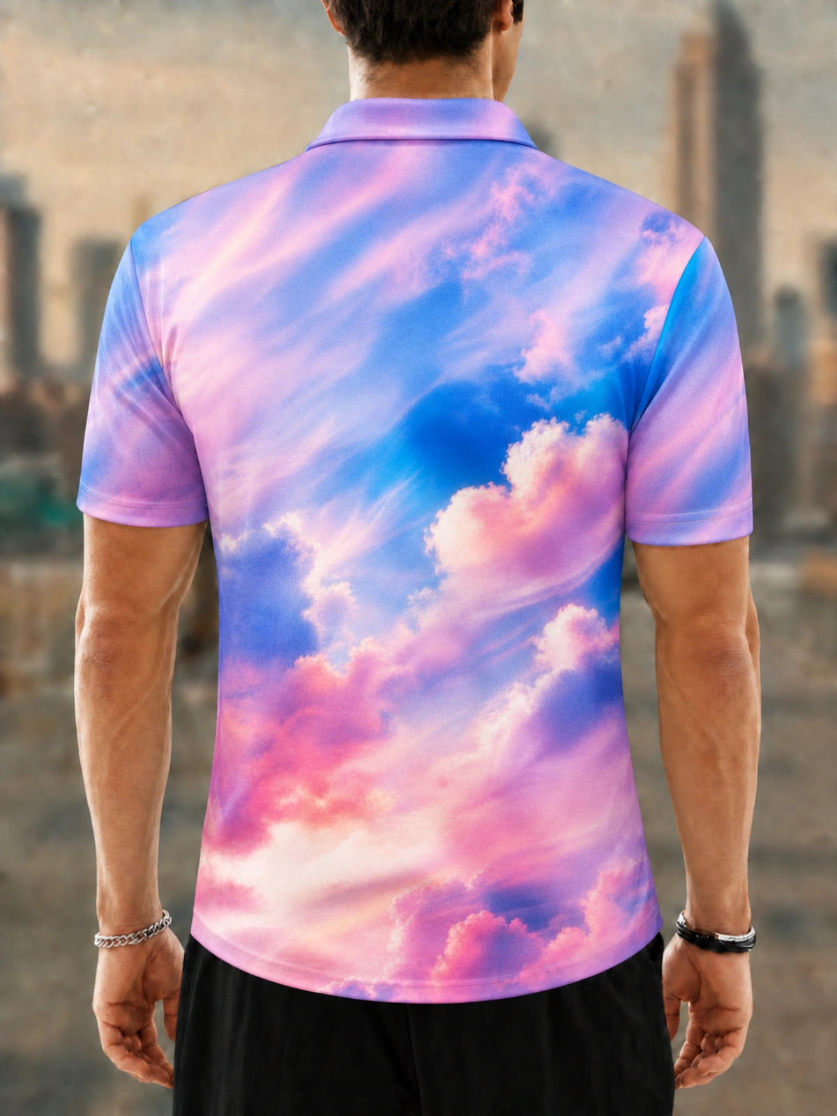 Moisture Wicking Golf Polo 3D Pink Blue Pastel Cloud Sky Button Short Sleeve Golf Polo Shirt