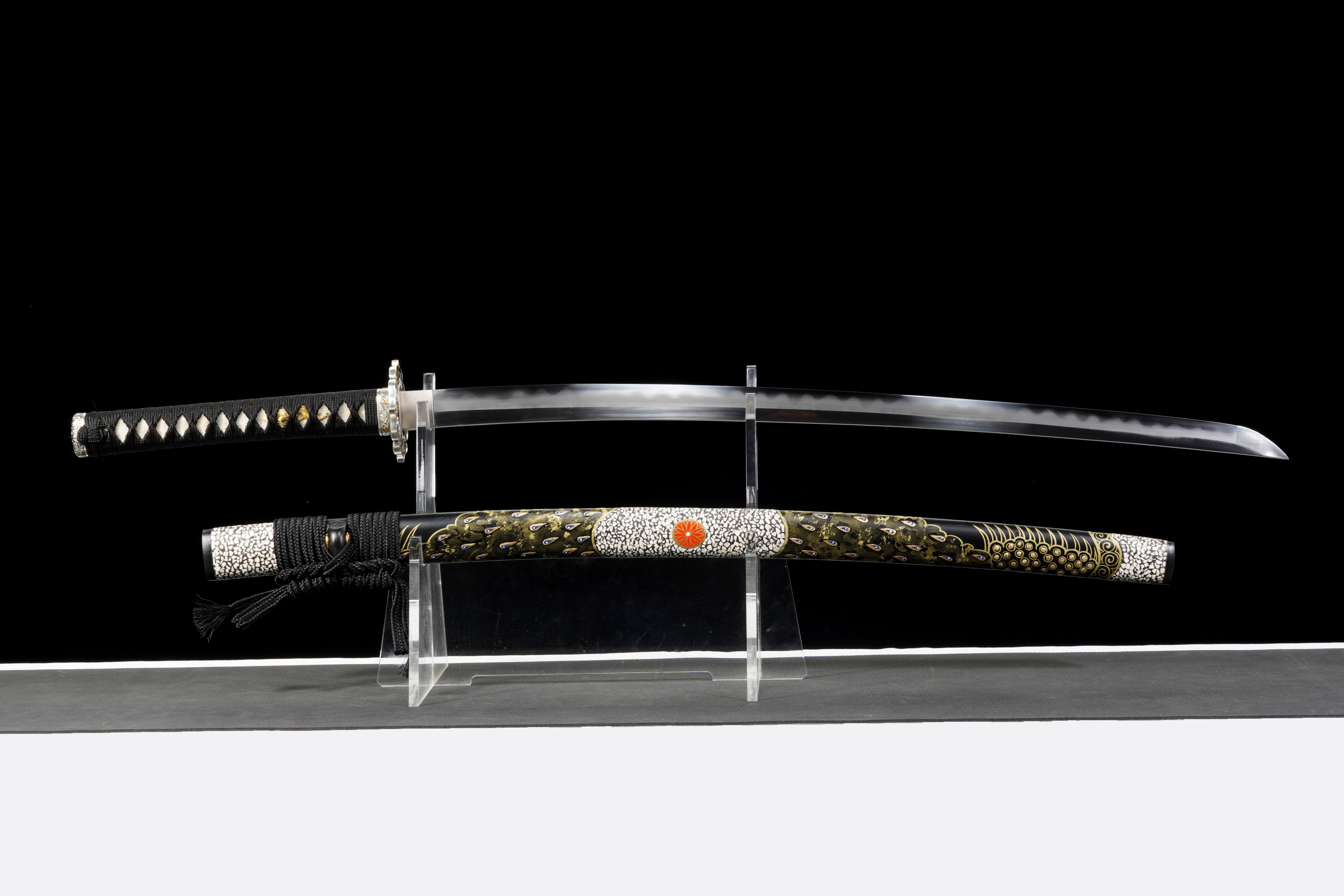 Handmade Japanese Katana Damascus Folded Steel Clay Tempered Full Tang