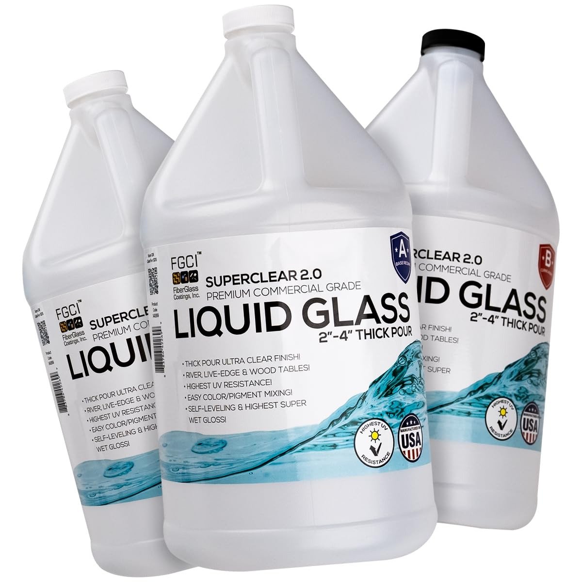 Deep Pour Epoxy Resin Liquid Glass 3 GL Kit, High Temp Heat UV Resistant, Bubble Free Low Viscosity Cast & Coat Stone Wood Metal