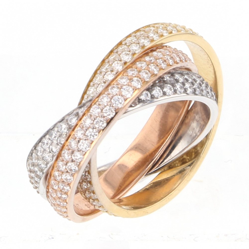 Cartier Trinity Full Diamond Ring Tri-Gold